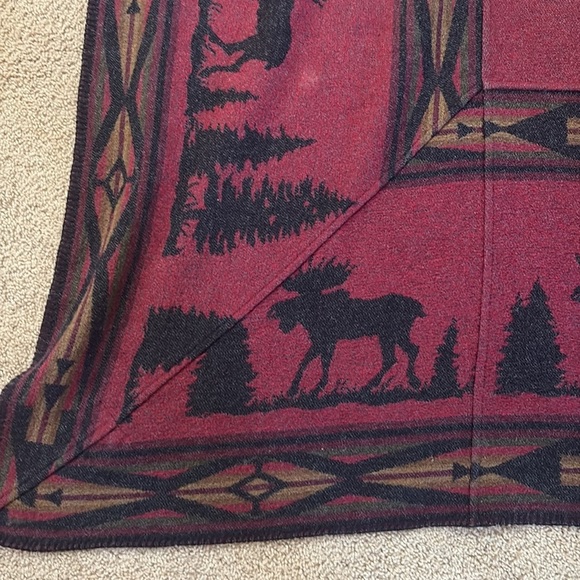 Wooded River Red Blanket with Moose and Mountain Design - Picture 2 of 5